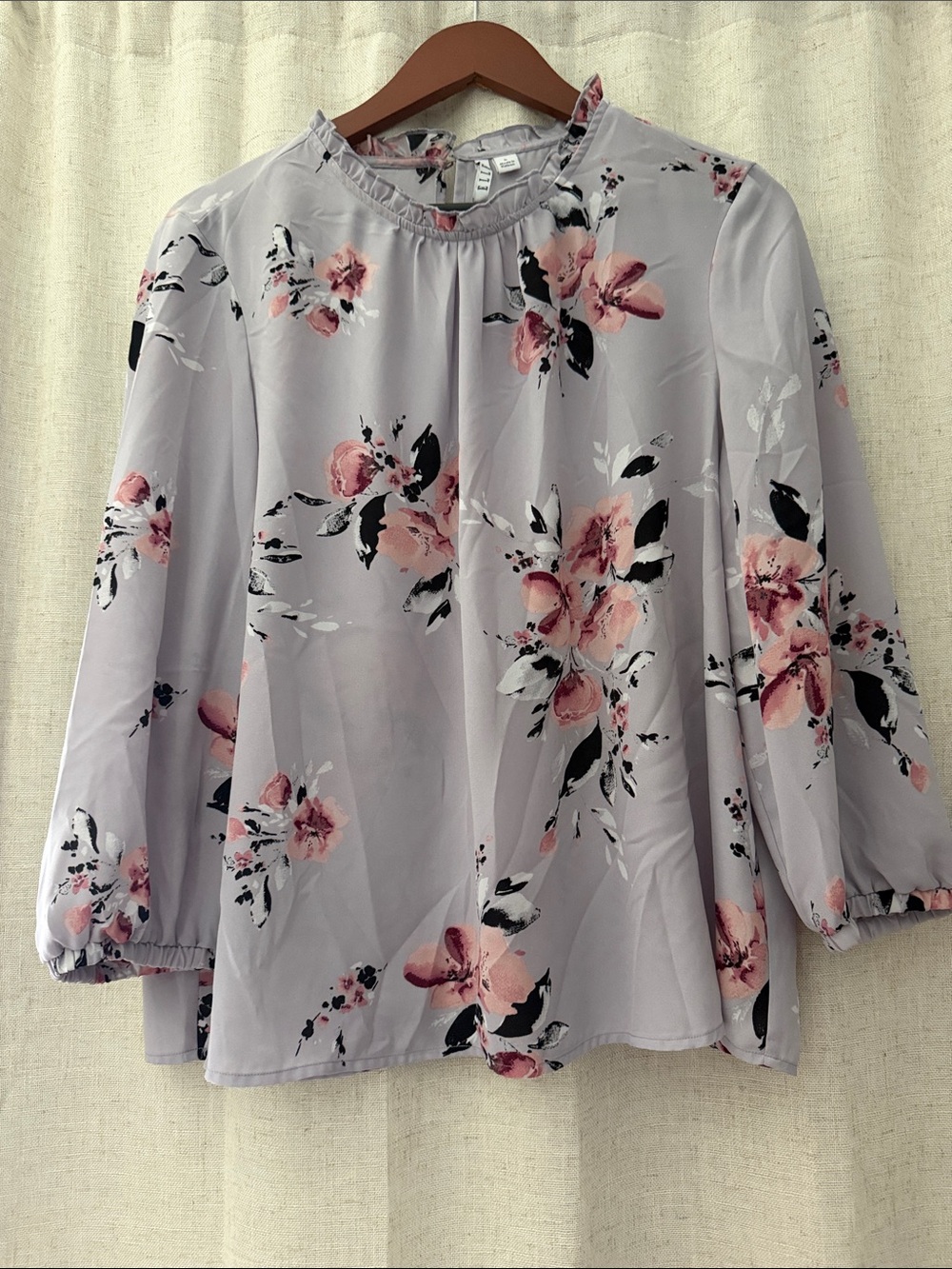 Elle Lavender Floral Ruffled Neck Blouse